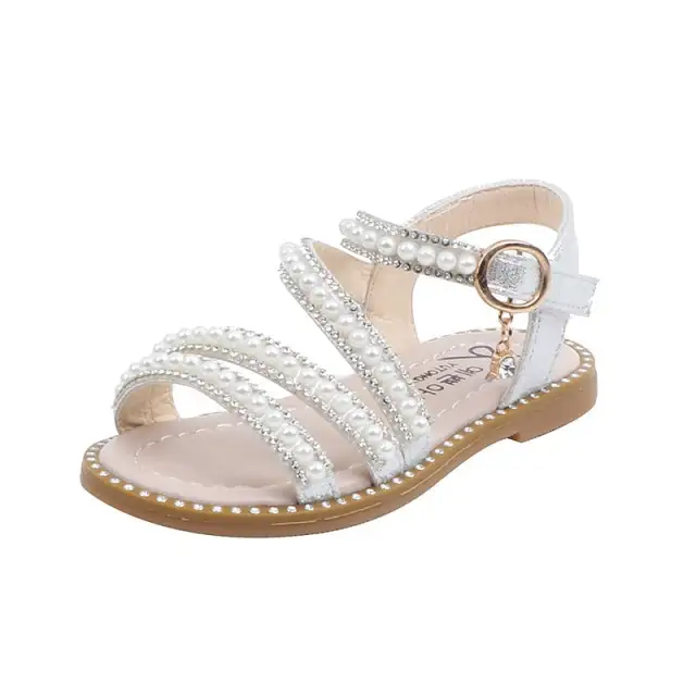 Girls Summer Sandals Pearl Beads Princess Shoes Kids Wedding Shoes