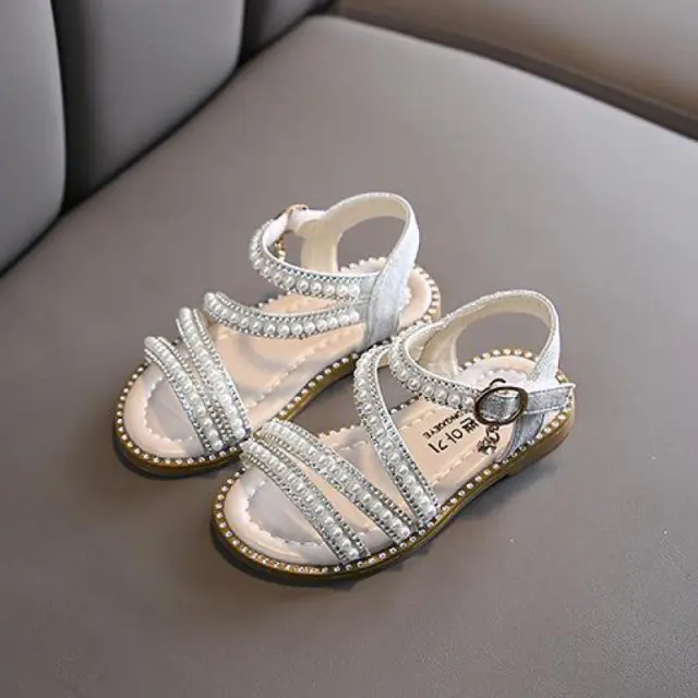 Girls Summer Sandals Pearl Beads Princess Shoes Kids Wedding Shoes