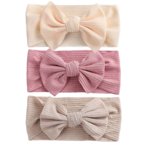 3Pcs/Lot Baby Headbands Stretchy Nylon Headband with Bows for Newborn Baby Girls