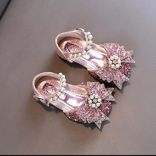 Girls Princess Shoes Baby Pearl Bow Sandals Kids Bling Dance Party Shoes