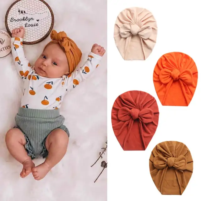 Baby Turban Hats Infant Bows Headband Hats Soft Cotton Turban 0-24M