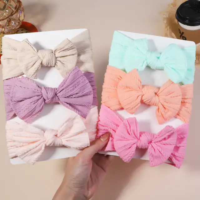 3Pcs/Lot Baby Headbands Stretchy Nylon Headband with Bows for Newborn Baby Girls