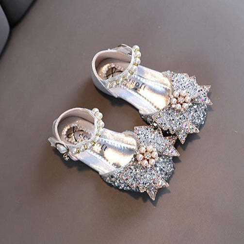 Girls Princess Shoes Baby Pearl Bow Sandals Kids Bling Dance Party Shoes