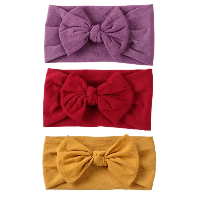 3Pcs/Lot Baby Headbands Stretchy Nylon Headband with Bows for Newborn Baby Girls