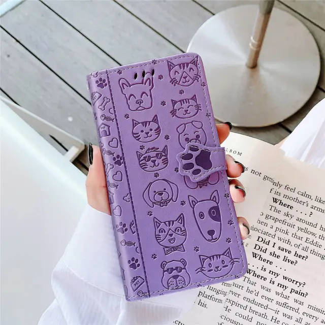 Wallet Phone Case for iPhone 12 Pro,Cartoon Cat Dog Pattern PU Leather Case with Magnetic Clasp and Cash Card Slots Holder Cover for iPhone 11