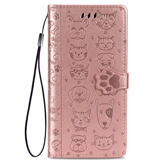 Wallet Phone Case for iPhone 12 Pro,Cartoon Cat Dog Pattern PU Leather Case with Magnetic Clasp and Cash Card Slots Holder Cover for iPhone 11