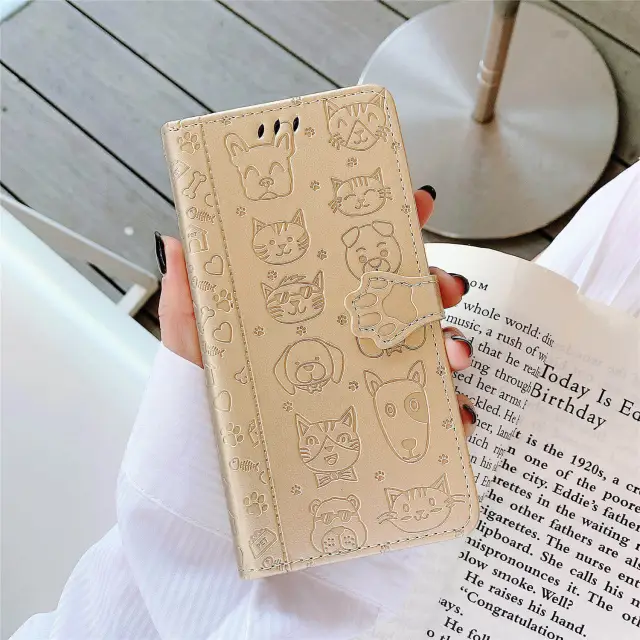 Wallet Phone Case for iPhone 12 Pro,Cartoon Cat Dog Pattern PU Leather Case with Magnetic Clasp and Cash Card Slots Holder Cover for iPhone 11