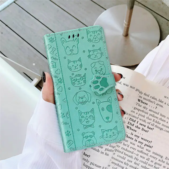 Wallet Phone Case for iPhone 12 Pro,Cartoon Cat Dog Pattern PU Leather Case with Magnetic Clasp and Cash Card Slots Holder Cover for iPhone 11