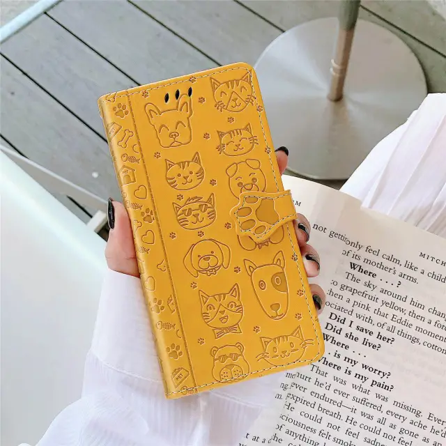 Wallet Phone Case for iPhone 12 Pro,Cartoon Cat Dog Pattern PU Leather Case with Magnetic Clasp and Cash Card Slots Holder Cover for iPhone 11