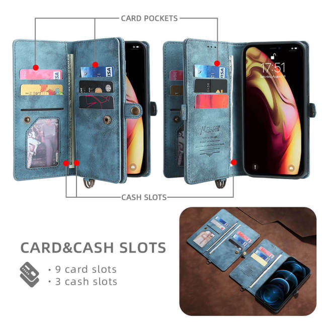 Case for iPhone 13 Pro - PU Leather 2 in 1 Detachable Magnetic Flip Cover with Card Slots Wallet Case