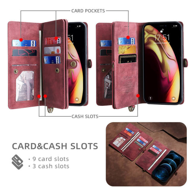 Case for iPhone 13 Pro - PU Leather 2 in 1 Detachable Magnetic Flip Cover with Card Slots Wallet Case