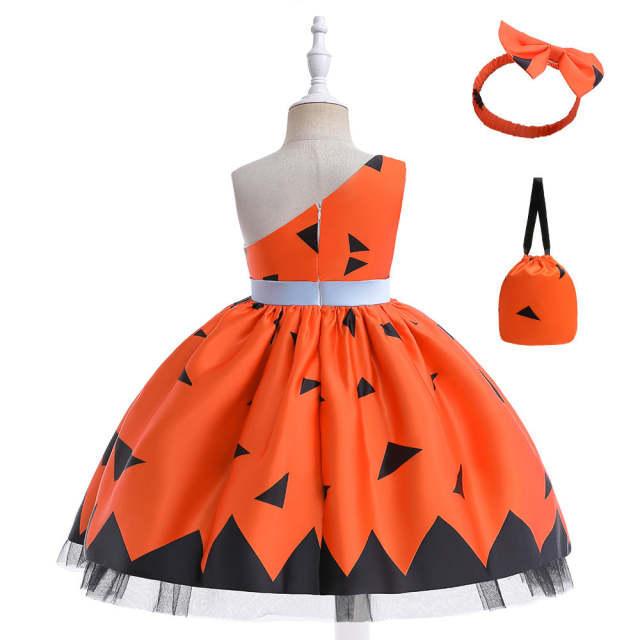 Girls Halloween Costume Kids Party Cosplay Dress Up Outfits Printed Dress