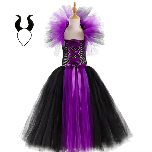 Halloween Vampire Witch Costume for Girls 1-12Y with Horns Headband