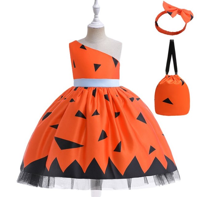 Girls Halloween Costume Kids Party Cosplay Dress Up Outfits Printed Dress