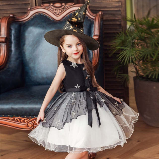 Halloween Witch Costume Girls Witch Dress Up Hat Ruffle Tulle Tutu Dress