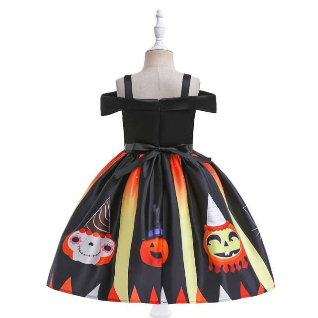 Halloween Costume For Girls Children Pumpkin Print Cosplay Party Princess Dresses 2-10Y