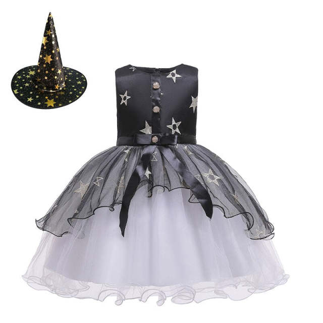 Halloween Witch Costume Girls Witch Dress Up Hat Ruffle Tulle Tutu Dress