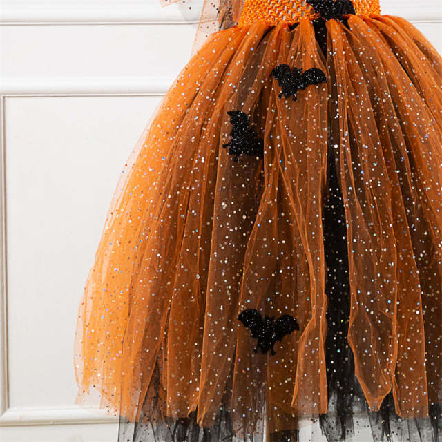 Children Girl Halloween Witch Dress Girls Cosplay Party Prom Tulle Dress