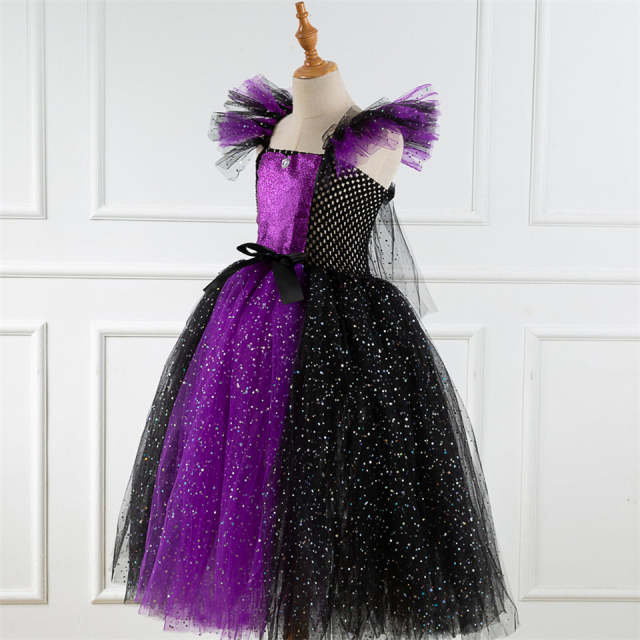 Children Girl Halloween Witch Dress Girls Cosplay Party Prom Tulle Dress