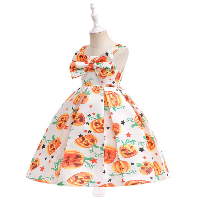 Halloween Girls Princess Pumpkin Printing Dress + Gift Bag 2-10 Year