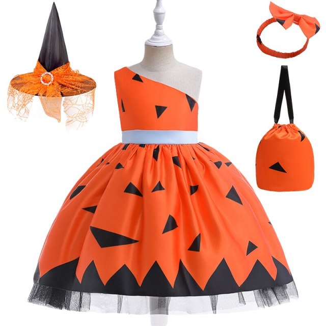 Girls Halloween Costume Kids Party Cosplay Dress Up Outfits Printed Dress