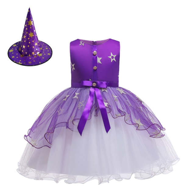 Halloween Witch Costume Girls Witch Dress Up Hat Ruffle Tulle Tutu Dress