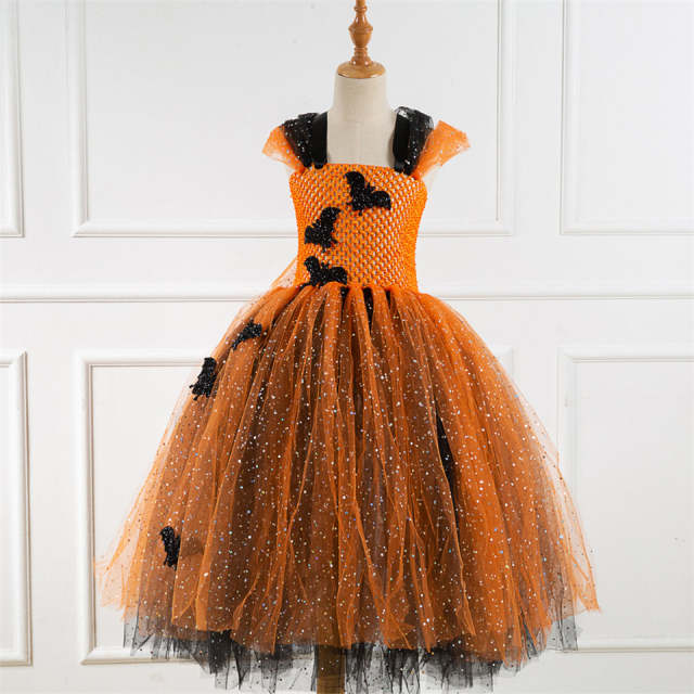 Children Girl Halloween Witch Dress Girls Cosplay Party Prom Tulle Dress