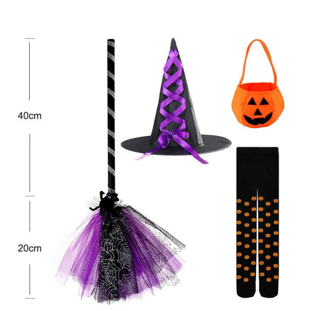 Halloween Witch Costume Purple Set Fancy Party Princess Dress for Girls