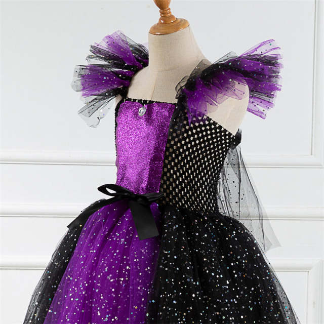 Children Girl Halloween Witch Dress Girls Cosplay Party Prom Tulle Dress