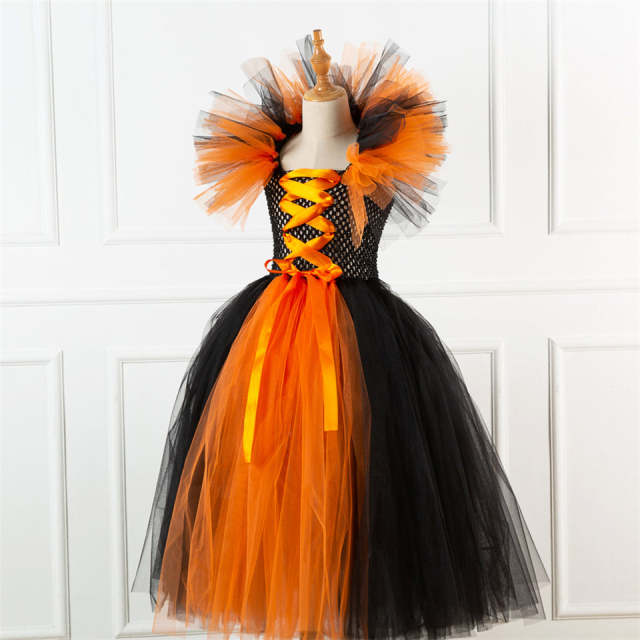 Halloween Witch Backless Dresses Set For Girls With Hat and Sugar Bag