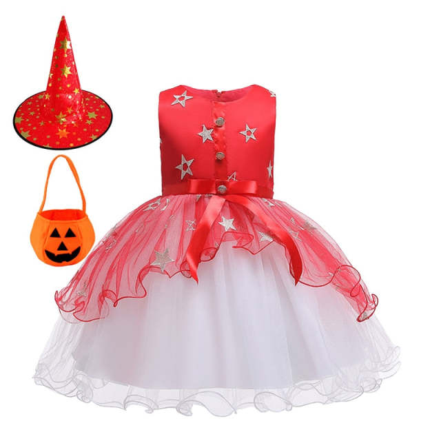 Halloween Witch Costume Girls Witch Dress Up Hat Ruffle Tulle Tutu Dress