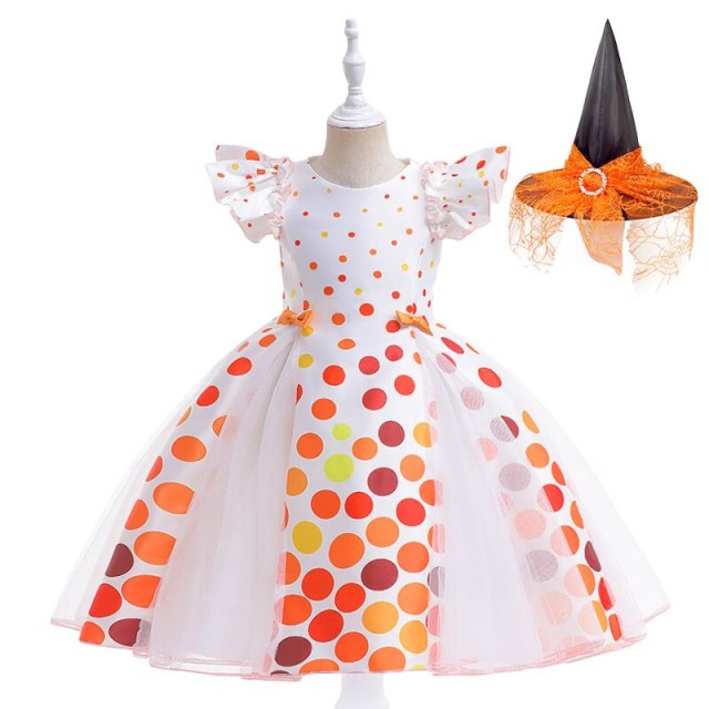 2-6 Years Halloween Girls Dot Print Princess Dress Kids Festival Clothing