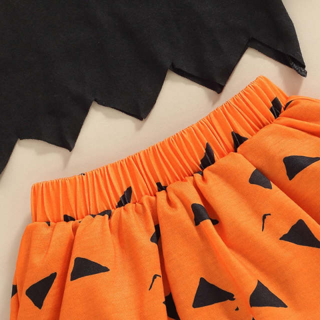 1-3T Baby Girl Halloween Outfit Tie-Up Shoulder Crop Tops Mesh Skirt Set