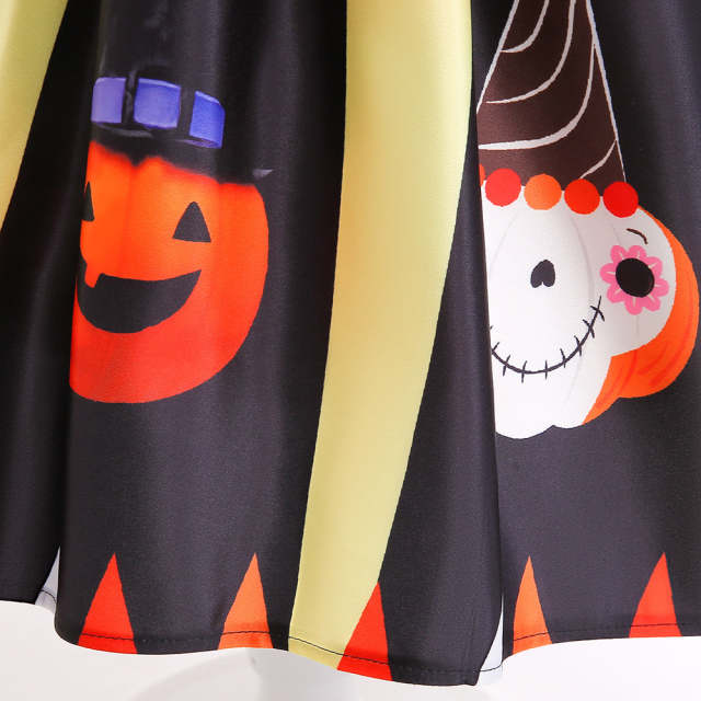 Halloween Costume For Girls Children Pumpkin Print Cosplay Party Princess Dresses 2-10Y