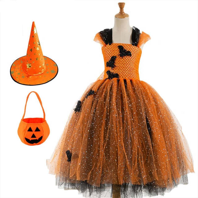 Children Girl Halloween Witch Dress Girls Cosplay Party Prom Tulle Dress