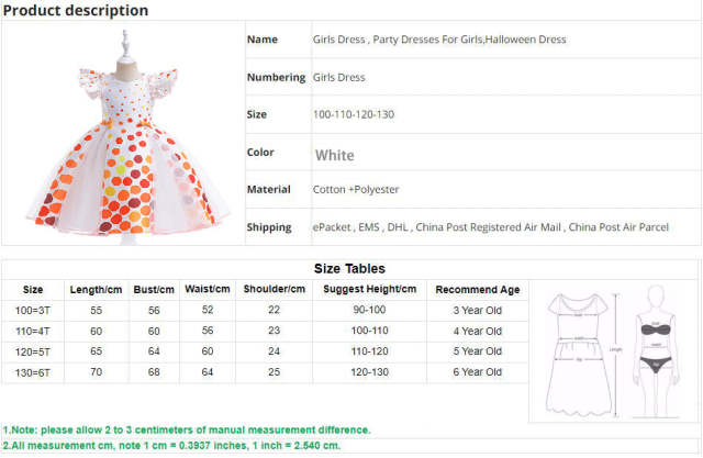 2-6 Years Halloween Girls Dot Print Princess Dress Kids Festival Clothing