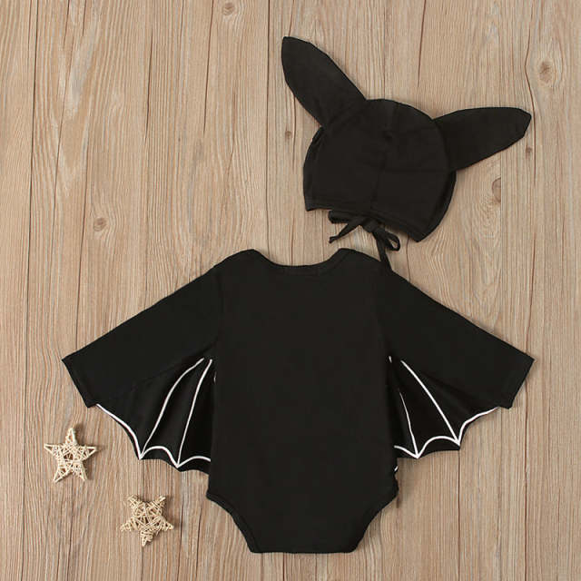 Baby Halloween Clothes Skull Pumpkin Print Bat Cosplay Romper With Hat
