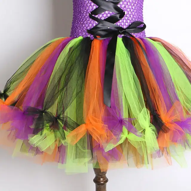 Witch Halloween Costumes for Girls Kids Sorceress Tutu Dress with Hat