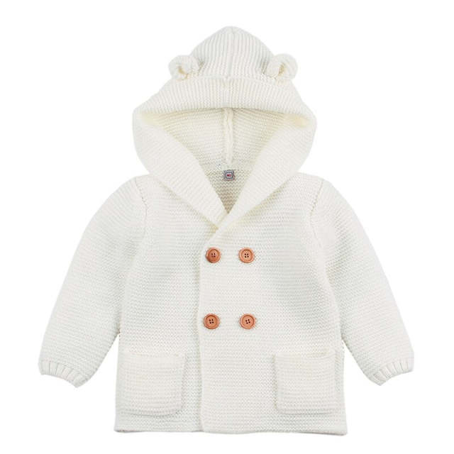 Newborn Baby Girls Boys Knit Cardigan Ear Hooded Sweater Front button Outfits