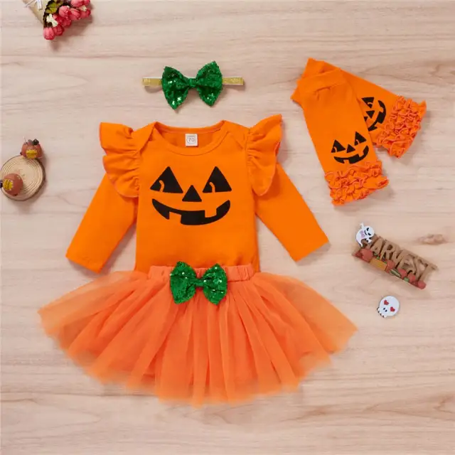 Halloween Skull Print Baby Girls Clothes Set Newborn Festival Dress Set