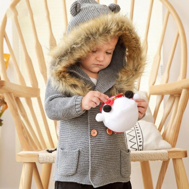 0-24M Baby Sweater Coat,Hooded Knitting Baby Autumn Winter Clothes