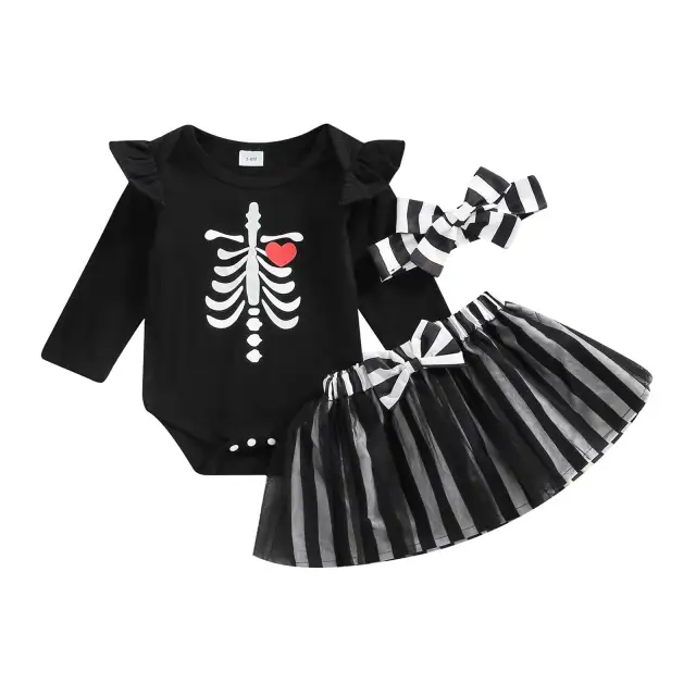 Halloween Skull Print Baby Girls Clothes Set Newborn Festival Dress Set