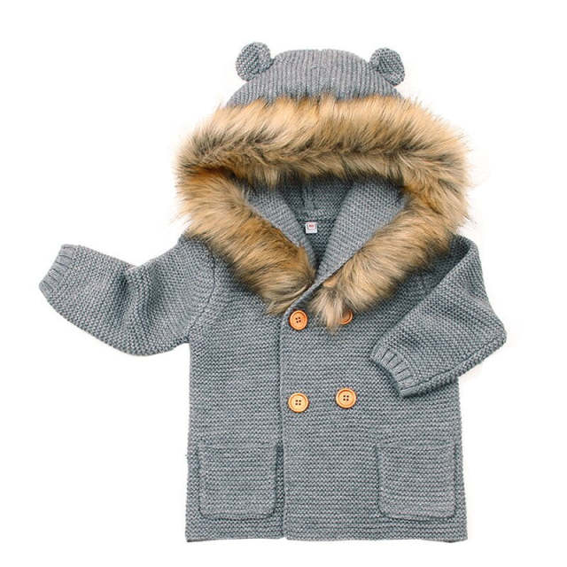 0-24M Baby Sweater Coat,Hooded Knitting Baby Autumn Winter Clothes