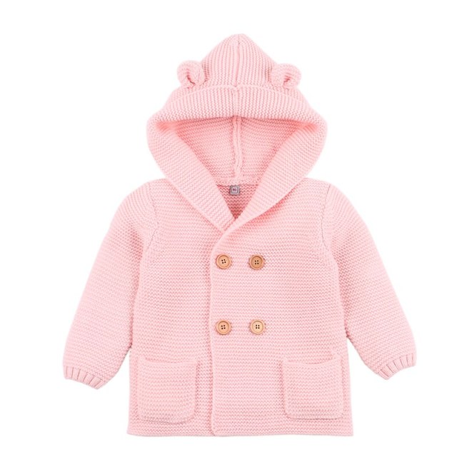 Newborn Baby Girls Boys Knit Cardigan Ear Hooded Sweater Front button Outfits