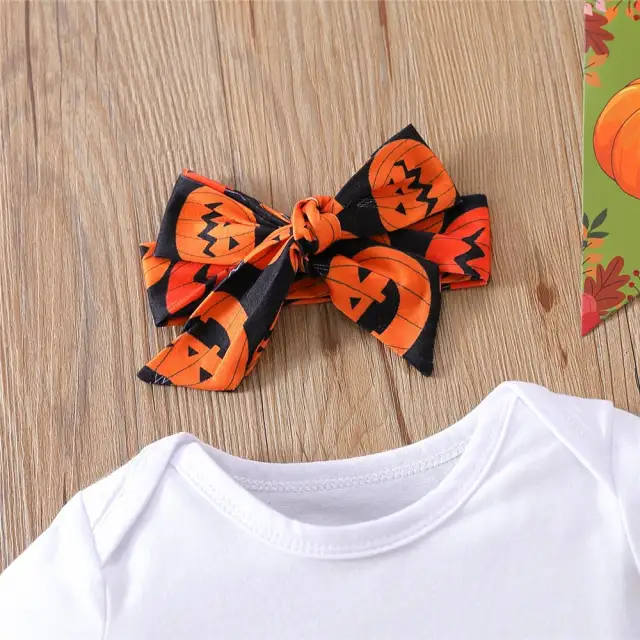 Halloween Print Baby Girls Clothes 3 piece Bodysuit+Dress+Headband Set