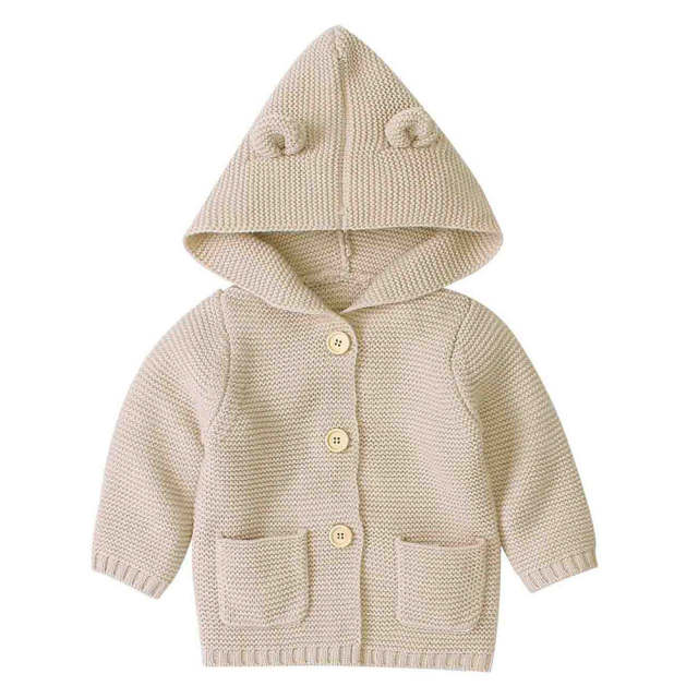 Newborn Baby Girls Boys Knit Cardigan Ear Hooded Sweater Front button Outfits