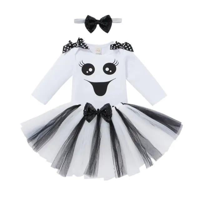 Halloween Skull Print Baby Girls Clothes Set Newborn Festival Dress Set