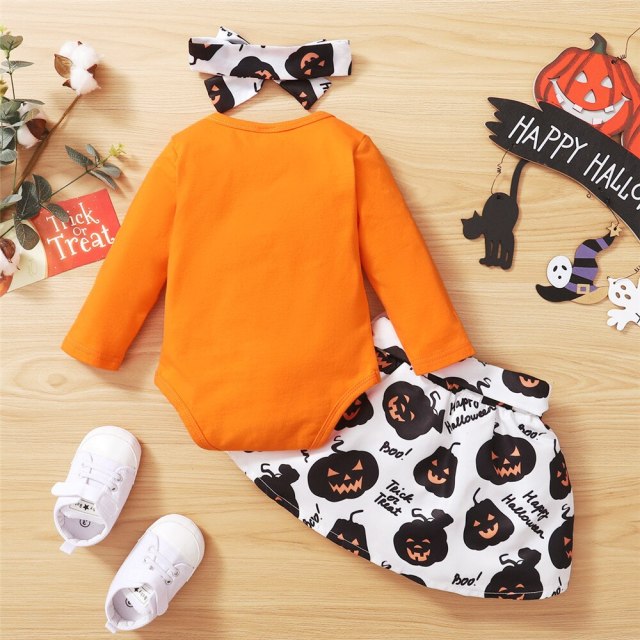 Baby Girl Halloween Clothes Set 2Pcs Bodysuit+Pumpkin Skirt Festival Costume