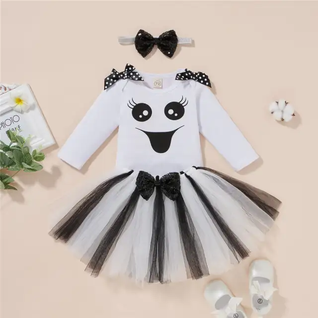 Halloween Skull Print Baby Girls Clothes Set Newborn Festival Dress Set