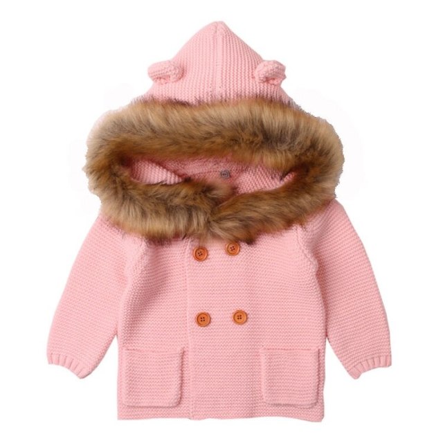 0-24M Baby Sweater Coat,Hooded Knitting Baby Autumn Winter Clothes